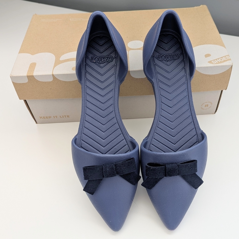 NEW Native Women's (Size 7) Blue Audrey Mini Bow Shoes Flats Sandals